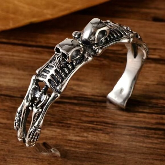 Skeleton Skull Gothic Cuff Bracelet for Men or Women #502 862 - Picture 1 of 11